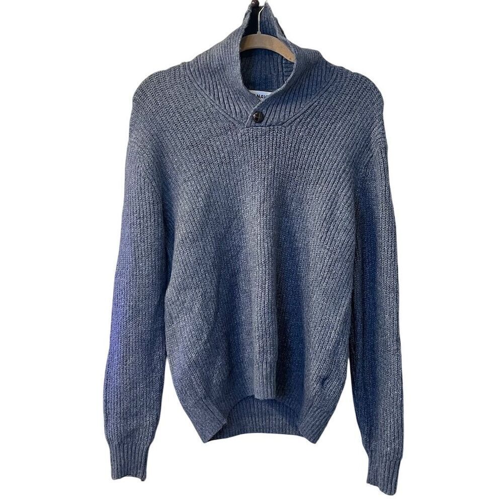 New Old Navy Men's Shawl Collar Pullover Sweater Blue Size S Casual Knit Preppy